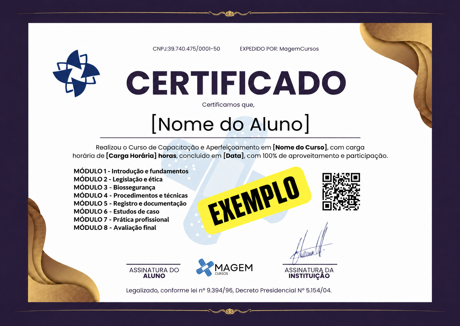 Exemplo de certificado Magem Cursos